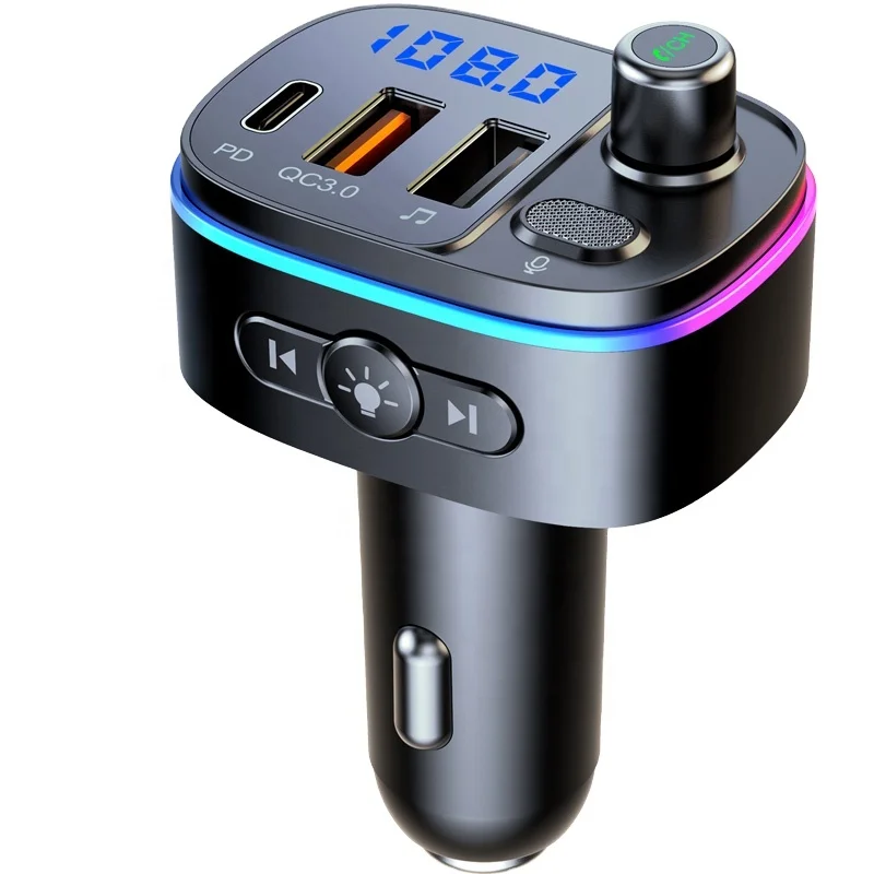 

Colorful BT5.0 MP3 Music U disk PD18W QC3.0 Car Charger Wireless Car kit FM Transmitter bluetooth Handfree car mp3 player