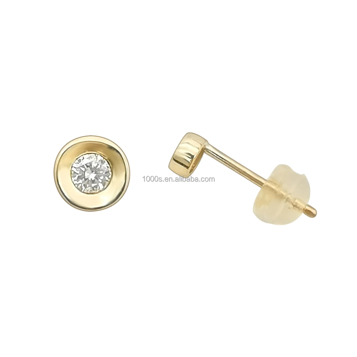 

Small Cutely 9K Real gold Stud Earrings Natural Diamond Bezel Setting 9k Solid Gold Earrings for Christmas Gift