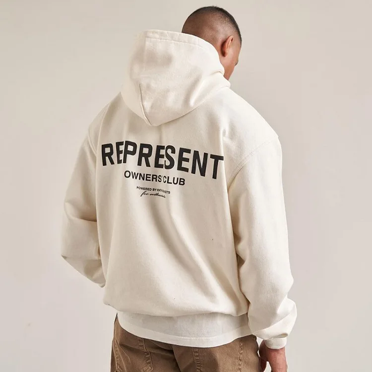 

streetwear fashion custom print logo loose fit hooded represent owners club sweatshirt, Picture