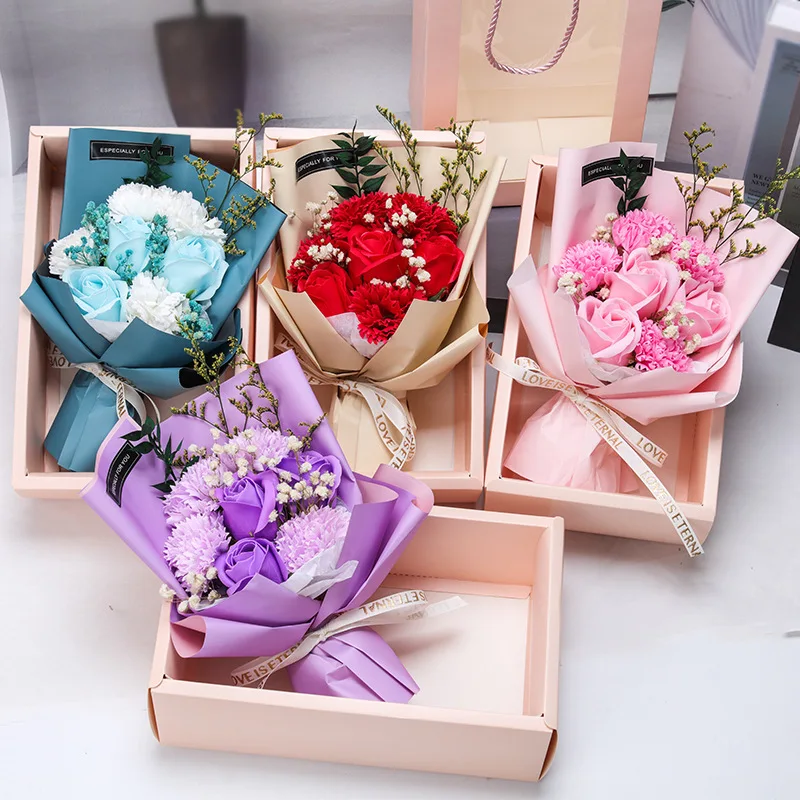 

Hot Selling Valentines Day Gift 2023 Wedding Bouquet Flower Home Decoration Artificial Soap Rose Bouquet