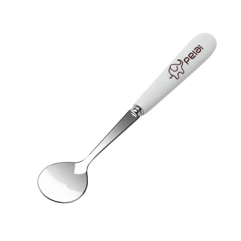 

Wholesale high quality porcelain handle food grade stainless baby feeding spoon