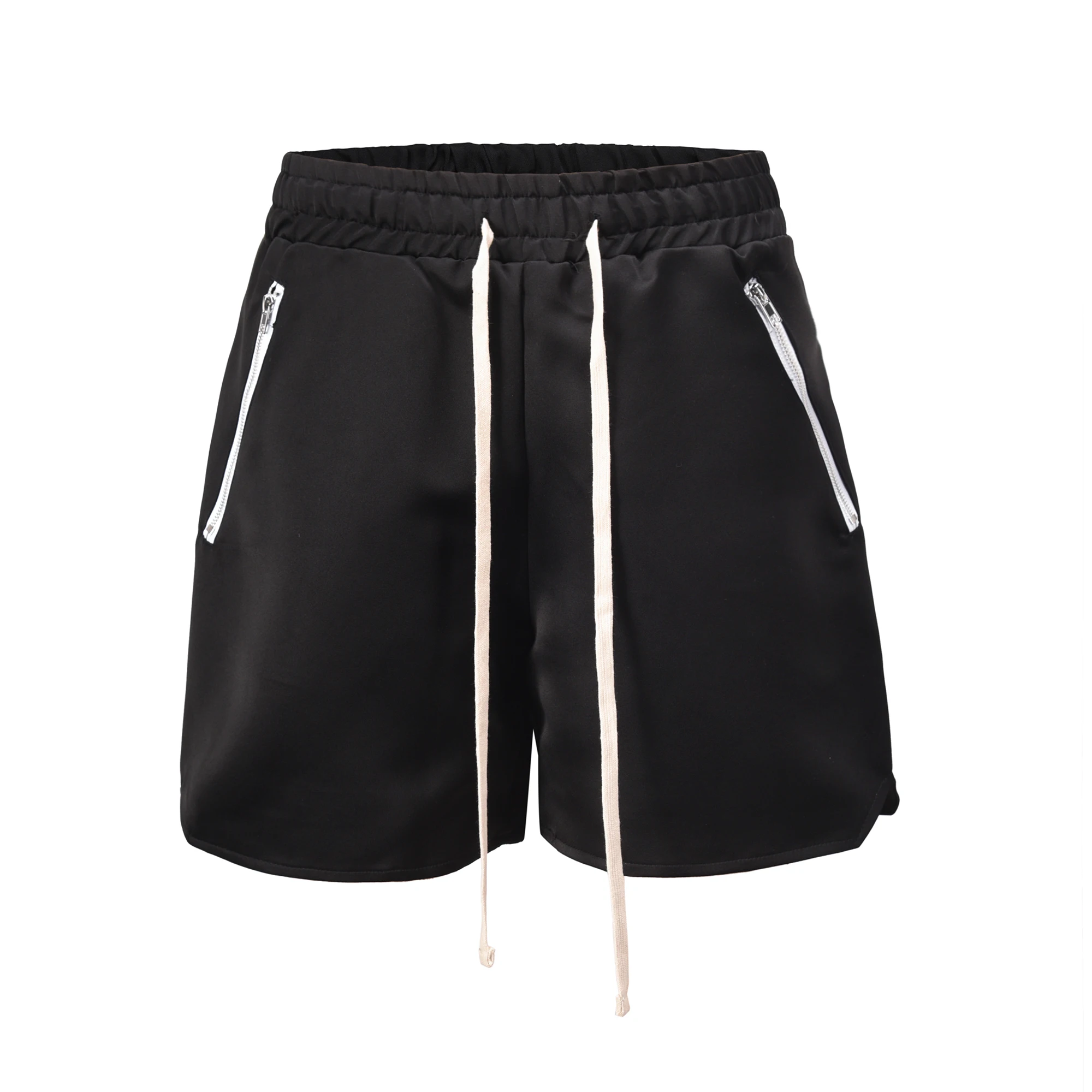 

Summer Black White Striped Silk Shorts Loose Drawstring Jogging Sports Pants High Street Men's Five-point Pants