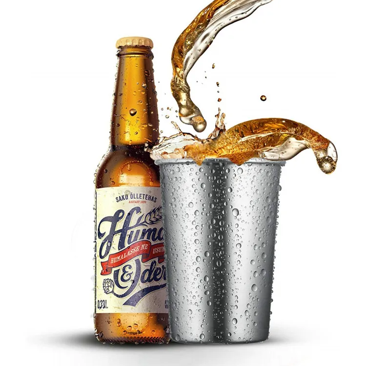 Premium Grade Chilling Beer Glasses Brushed Metal Drinking Glasses Unbreakable Water Tumblers 16 oz Stainless Steel Pint Cups  