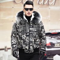 

Men Fashion Genuine/Real Mink Fur Shearling Parkas Casual Natural Mink Fur Lining Jacket/Coat with Raccoon Fur Collar Hooded