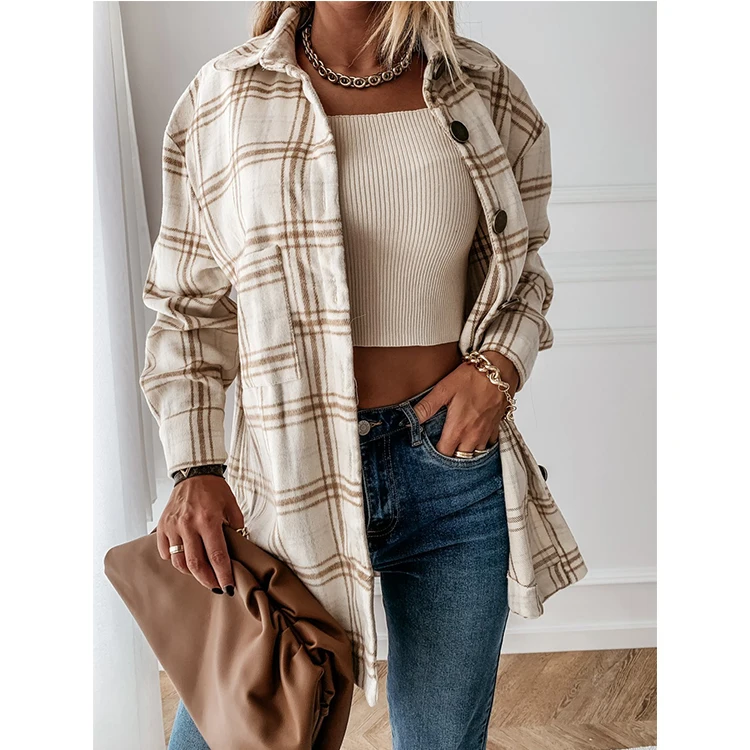 

Fashion Vintage Women's Plaid Long Sleeve Winter Autumn Casual Tops Loose Checked Shirts