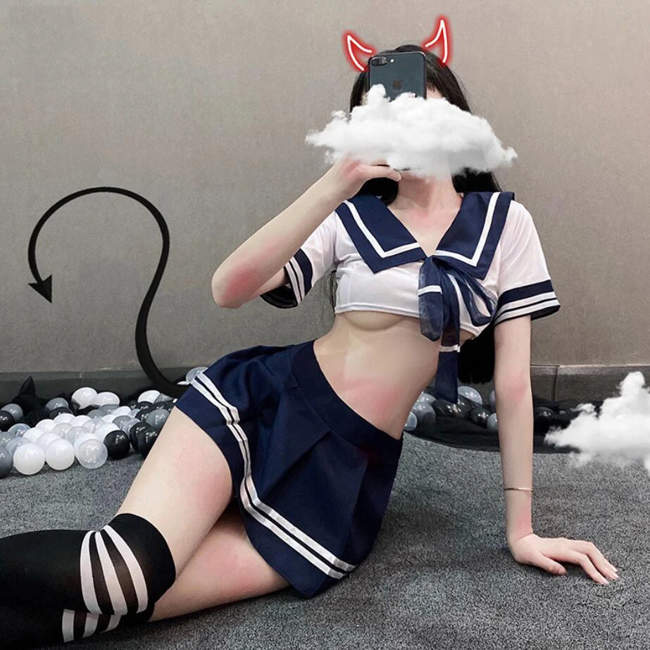 

ST207 hot pleated skirt student school cosplay costumes temptation transparent uniform sexy lingerie, Black gray
