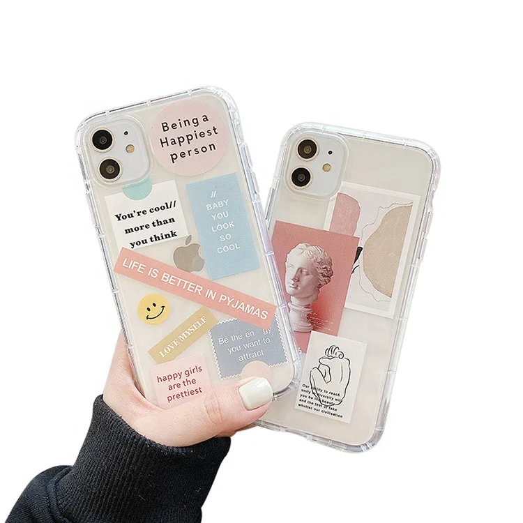

OEM Illustration Private Label UV Clear Protective Phone Case Custom Print Pattern Cushion Cover for iPhone 11