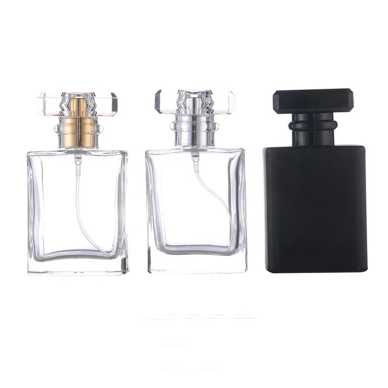 

Clear square shape whole set perfume glass bottles 50ml luxury with mist spray