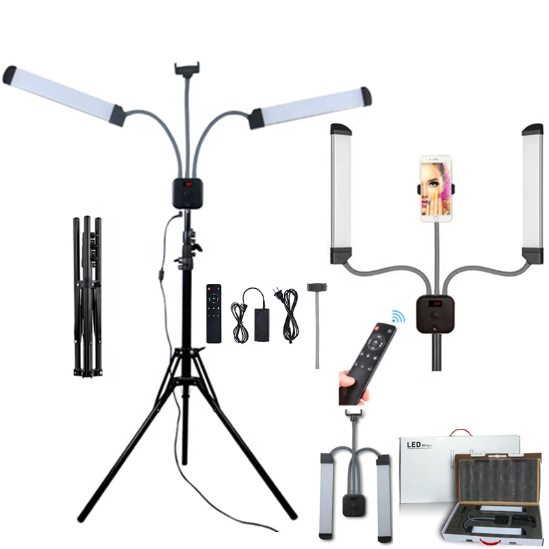 

60W Professional Dimmable Cosmetic Lamp With Phone Clip Floor Stand For Beauty Salon Tattoo Lash Light Dual Arm Led Light