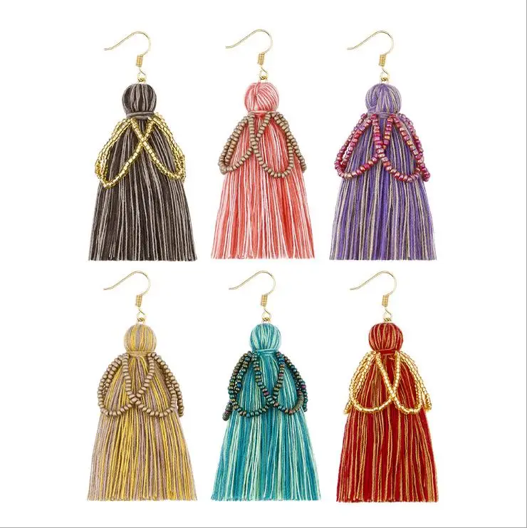 

Bohemian Fringed Tassel Earrings For Women Handmade Long Beads Drop BeadsDangle Earrings