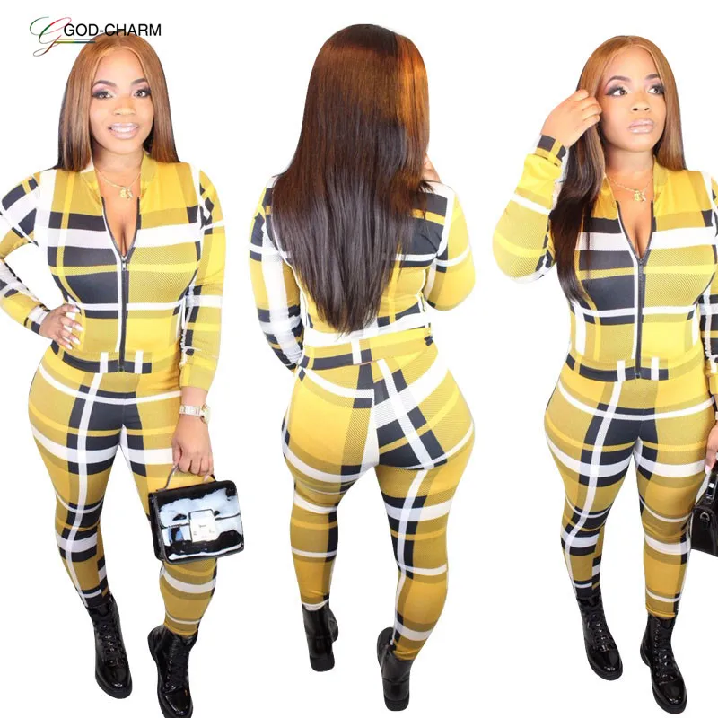 

*GC-66862111 2020 new arrivals Wholesale Women fashion plaid long sleeve top and pencil pants 2 piece set African clothing