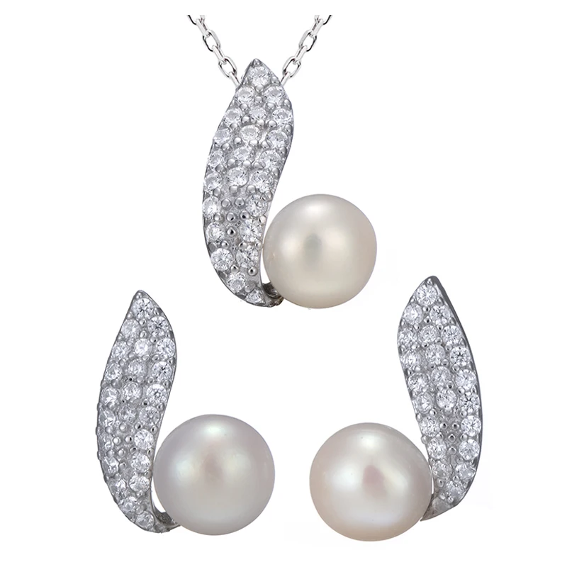 

XZY 925 sterling silver classical simple diamond jewelry set with fresh water pearl and rhodium plated, Avaliable