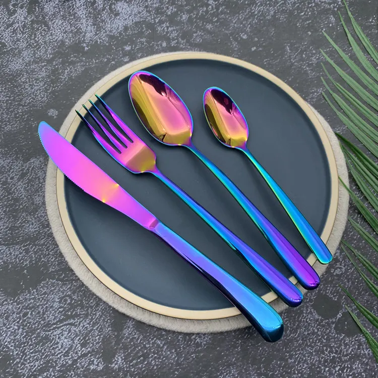 

new product 2021 rainbow flatware cutlery set 20 stainless steel 304 cutlery set pvd beautiful handle shape colorful spoon, Multi/colorful/rainbow