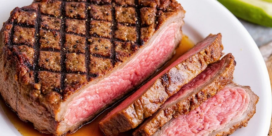 Sliced steak with perfect sear and seasoning