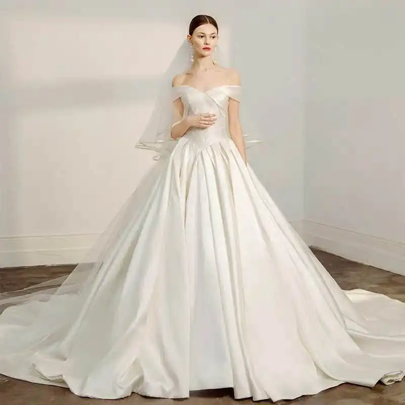 

2019 brautkleider Sexy wedding gown Deep V-neck Korean Satin Gelinlik Wedding Dress, White