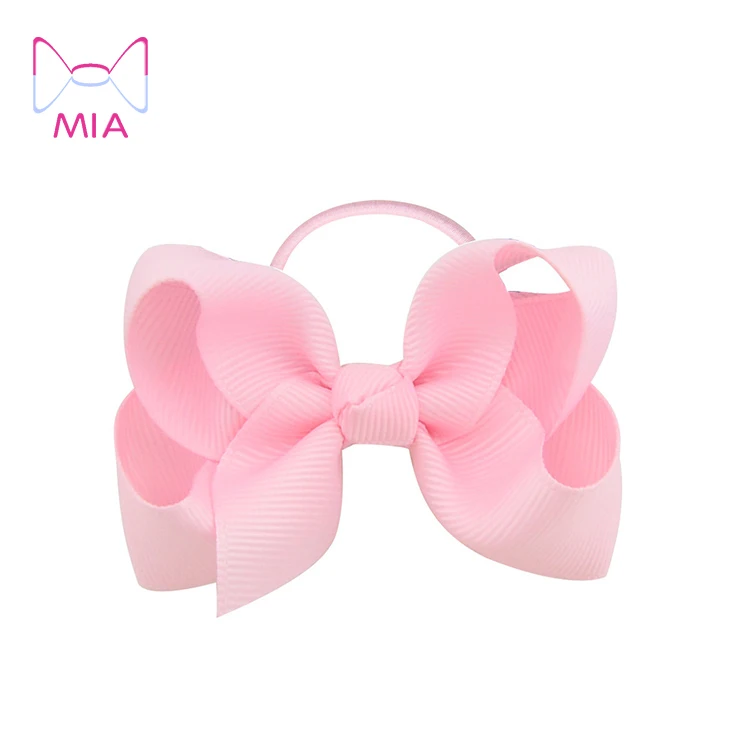 

Mia Free Shipping baby colorful rubber hair band with  ribbon bowknot bow with elastic loop, Picture shows