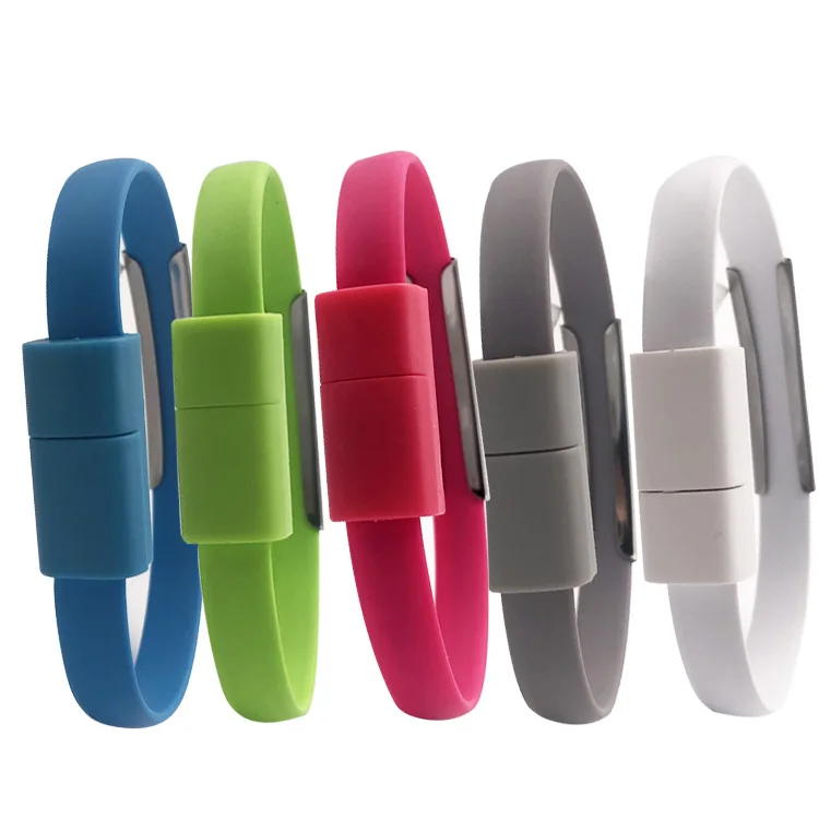 

Micro Usb Data Bracelet Silicone Charging Cable, Green blue pink white gray