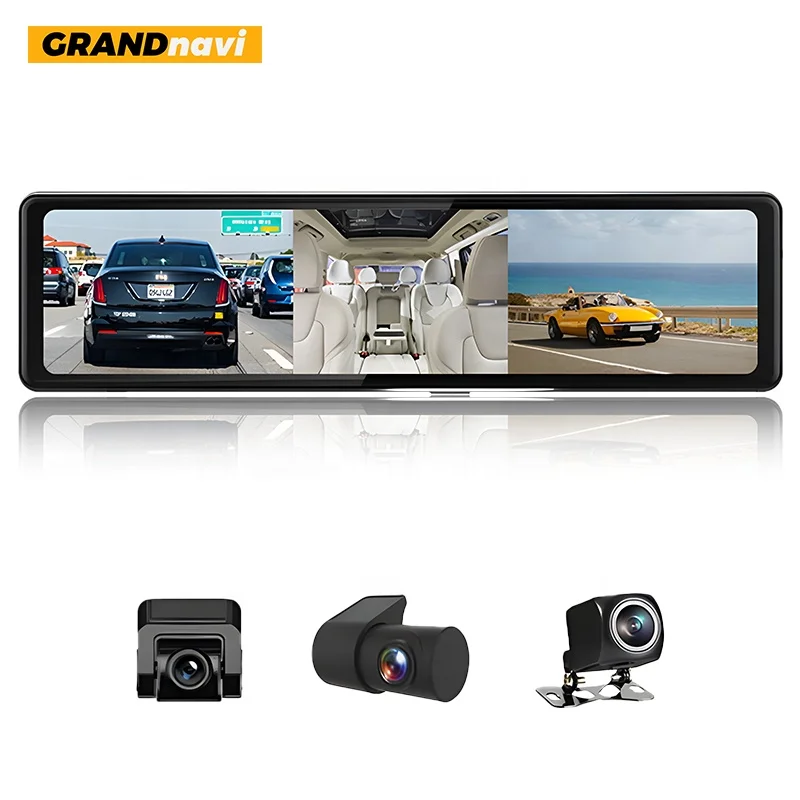 

GRANDnavi Car DVR Car Back Camera Hd 1080P High Resolution Dual Lens Dash Cam Rear View Mirror Carplay Android Auto
