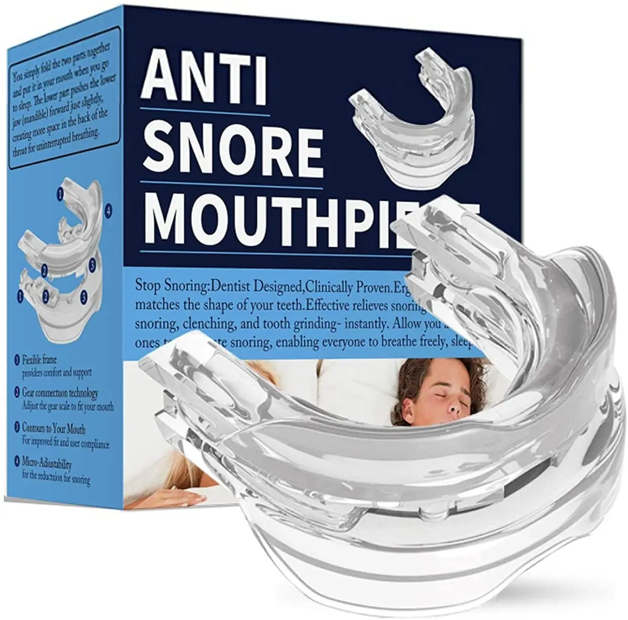 

Snore Stopping Mouth Guard Anti-grinding Anti-Snoring Bruxism Comfortable Restful Sleep Night Guard for Men and Women