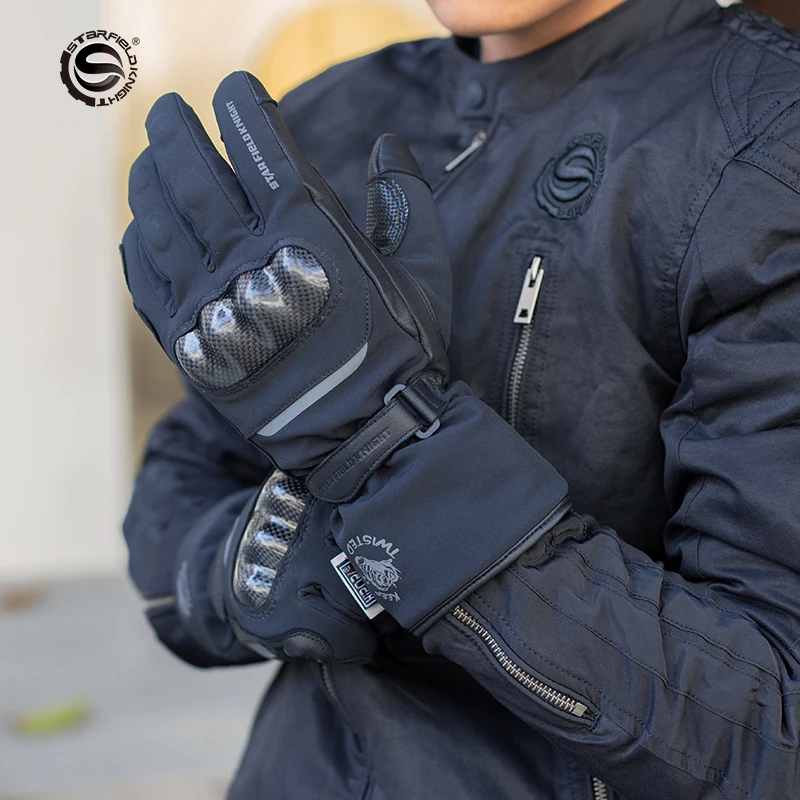 

SFK Black Winter Warm Windproof Protective Full Finger Motorcycle Gloves/ Cold Resistant Cashmere Touch Screen Motocross Gloves