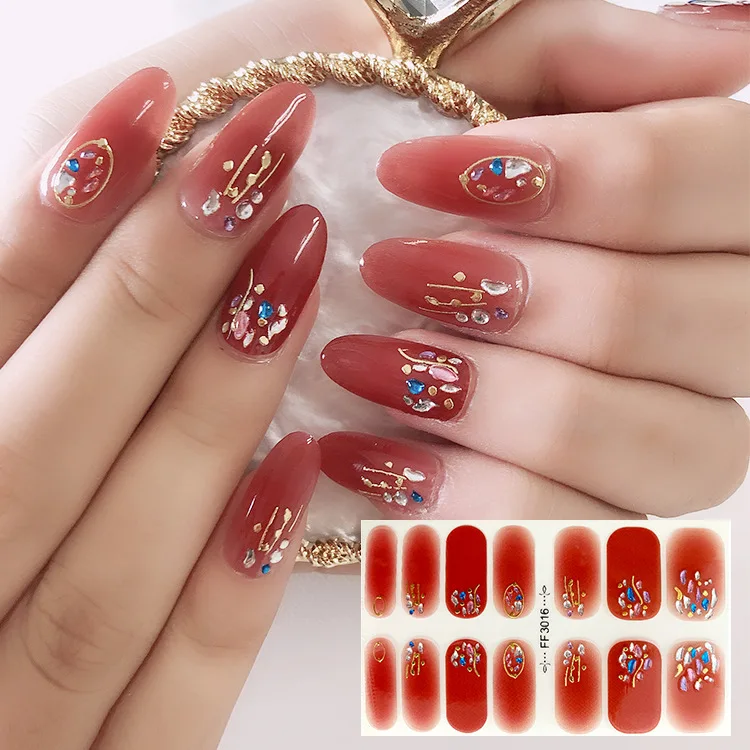 

20 Designs 3d Crystal Rhinestone Decoration Nail Polish Strips Wholesale Stickers With Nail File And Alcohol Pad Set, Colorful