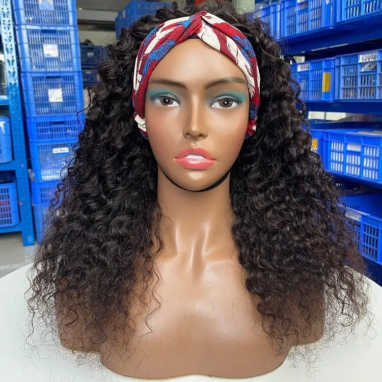 

Wholesale Wigs 100% Human Hair Perruques Pas Cher Curly Headband Wig For Black Women With Headband Attached Human Hair Products