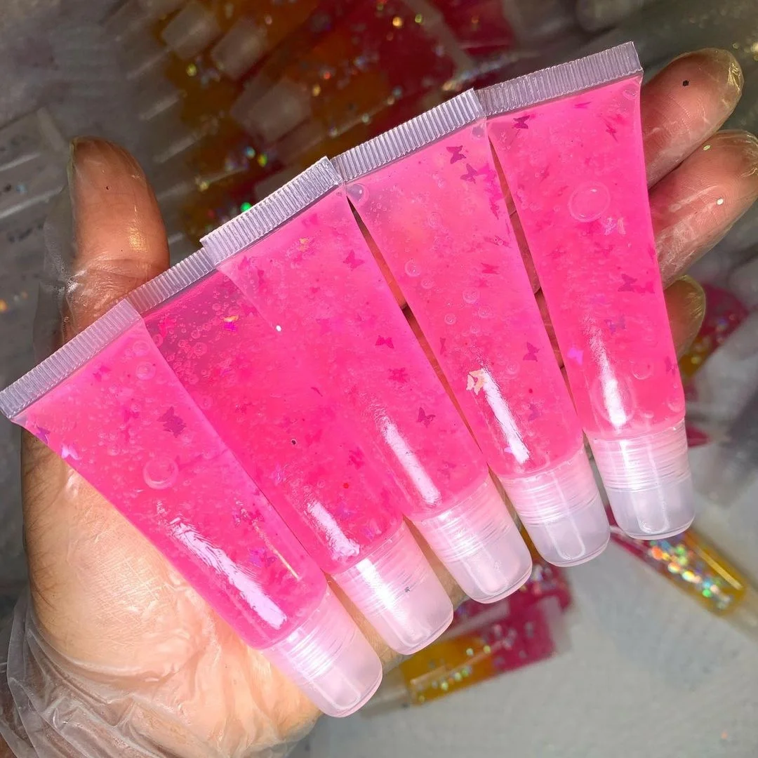 

Lip Gloss Base Cosmetics Makeup Lipstick Private Label Tubes Clear Oil Make Up Vendor Beauty Pink Fruit Butterfly Vegan Lipgloss