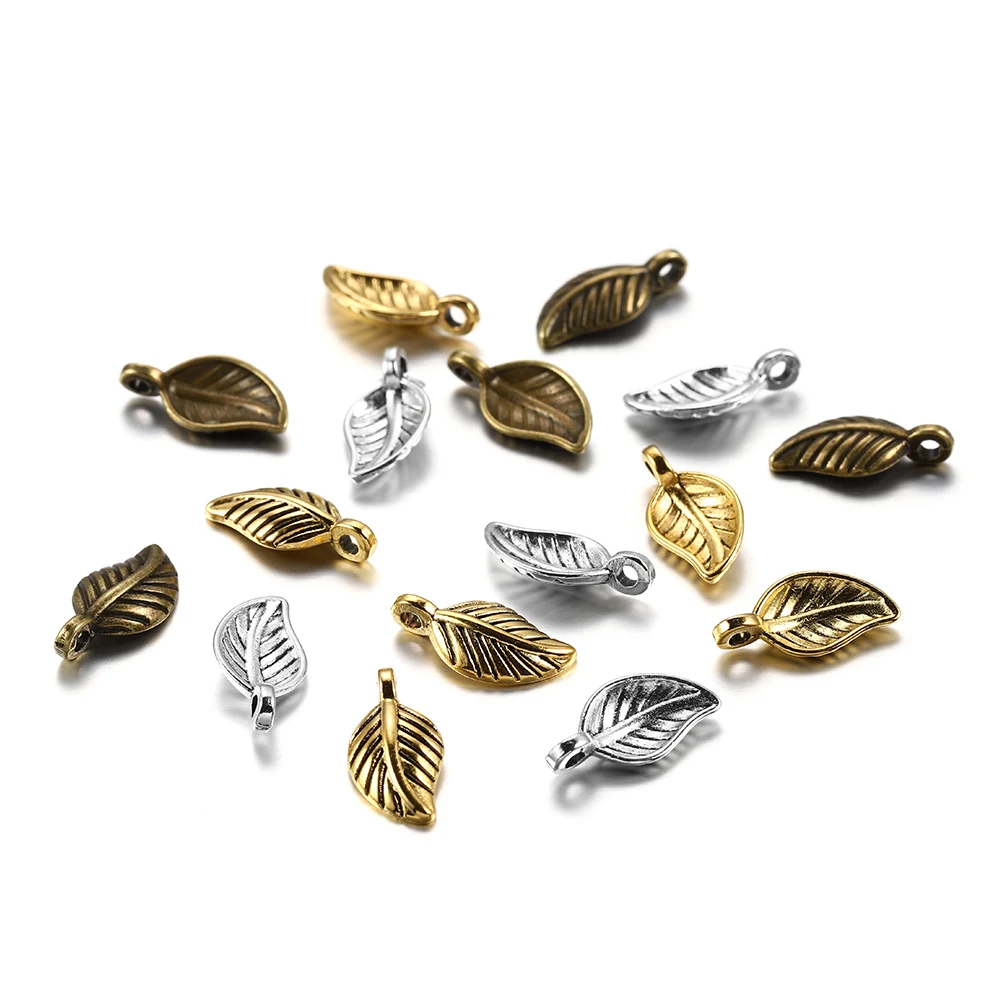 

60pcs 15x7mm Alloy Leaves Shape Antique Pendant Charms Necklace Bracelet Earring DIY For Jewelry Making Accessories Supplies, As picture