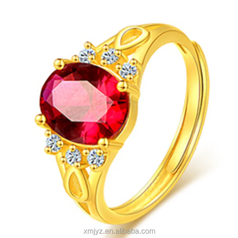 

Cross Border Rings Gold Plated Openwork Diamond For Women Live Lipstick Engagement Red Zircon