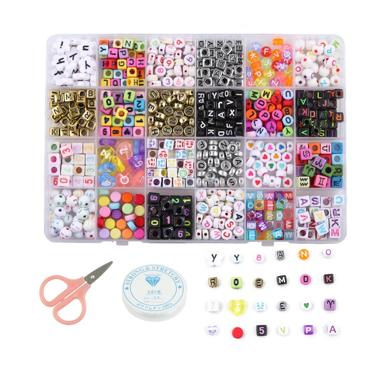 

1010pcs 24 Grid Customized 7mm Acrylic Alphabet Beads, DIY Loose Alphabet Beads Accessories Box kit for Jewelry Making, Multi color