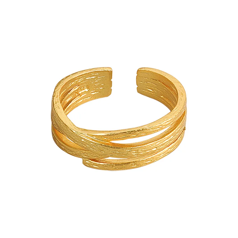 

Woman Ring Irregular Trendy Popular Texture Sterling Silver Adjustable Cross Gold Plated Rings