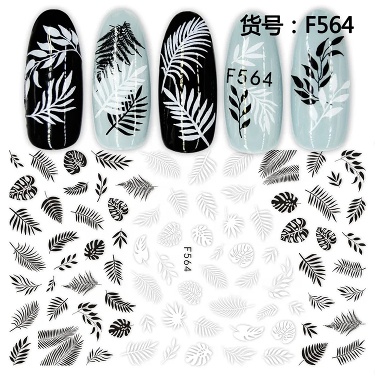 

Paso Sico F series F564-573 Black White Plant Leaf Flower Designs Simple Painting Lines Nail Art Stickers for 3D Nail Decoration