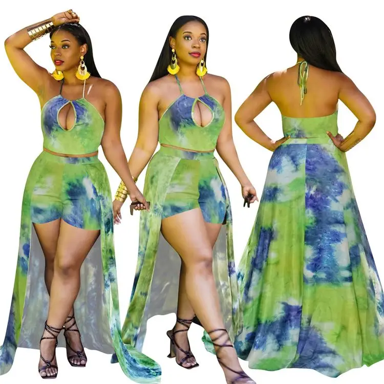 

Print Logo Halter Hollow Out Tops Shorts Dress Women Print Two Piece Set 2021 Summer Women Sexy Two Piece Sets