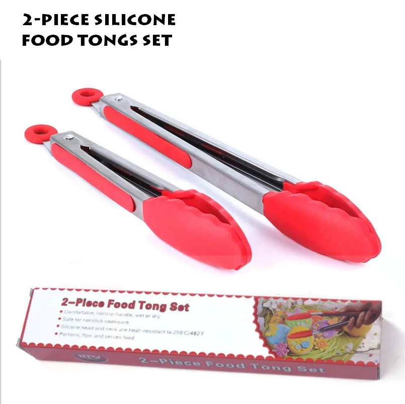 

New Material 9 and 12 Inch Set of 2 Grill BBQ Cooking Wholesale barbecue kitchen tongs in silicone, Various