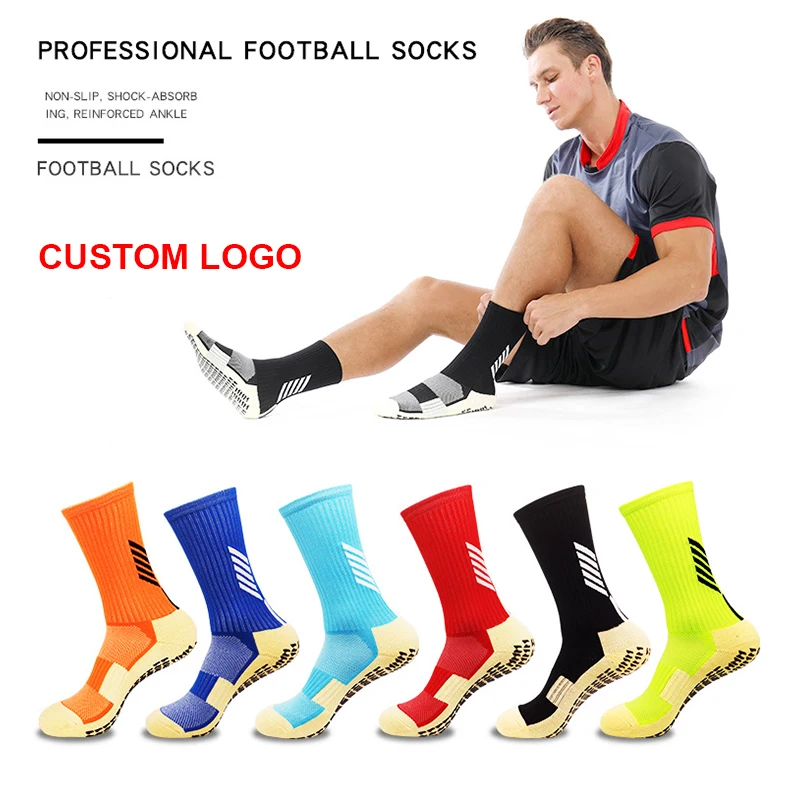 

High Quality Hot sale fashion sport men running anti slip tube trampoline socks ,Football Soccer Sports Grip Socks for Men, Custom color