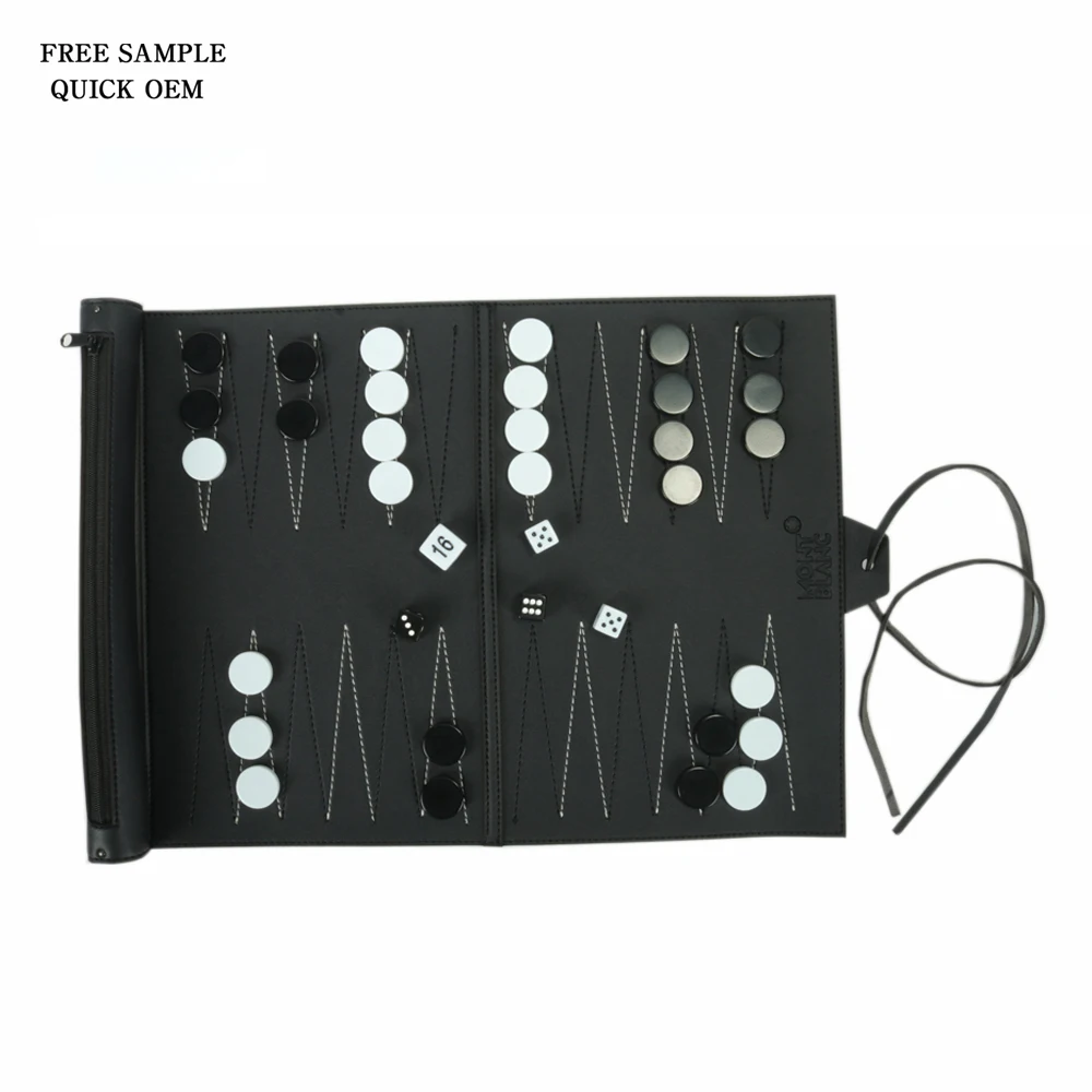 

In Stock Small Batch Purchase Acceptable Portable Roll Backgammon Board Games Leather Backgammon, Black or customized