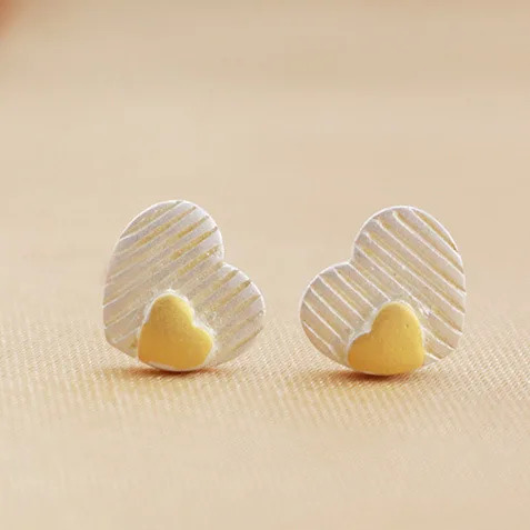 925 sterling silver earrings heart-shaped gold-plated two-color earrings wholesale Korean jewelry jewelry