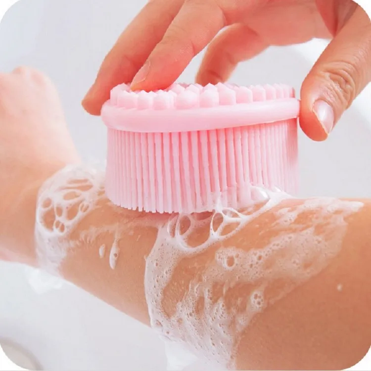 

Cleaning Body Baby Back Shower Scrub Natural Massage Exfoliating Wash For Skin Sponges Silicone Kids Bath Brush, Blue, pink, green, purple, black