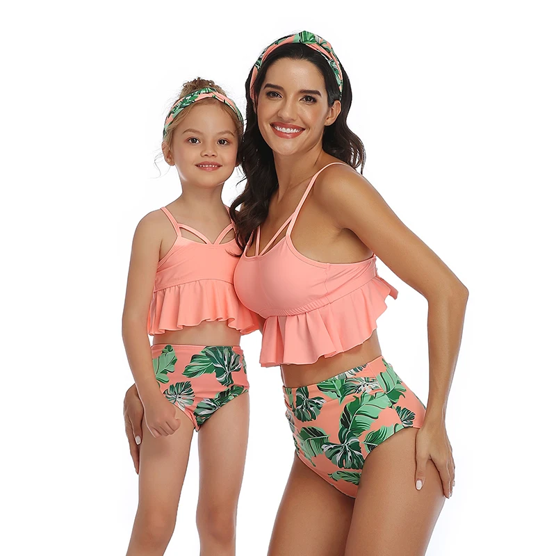 
wholesale two piece High waist cute mom and daughter swimwear 
