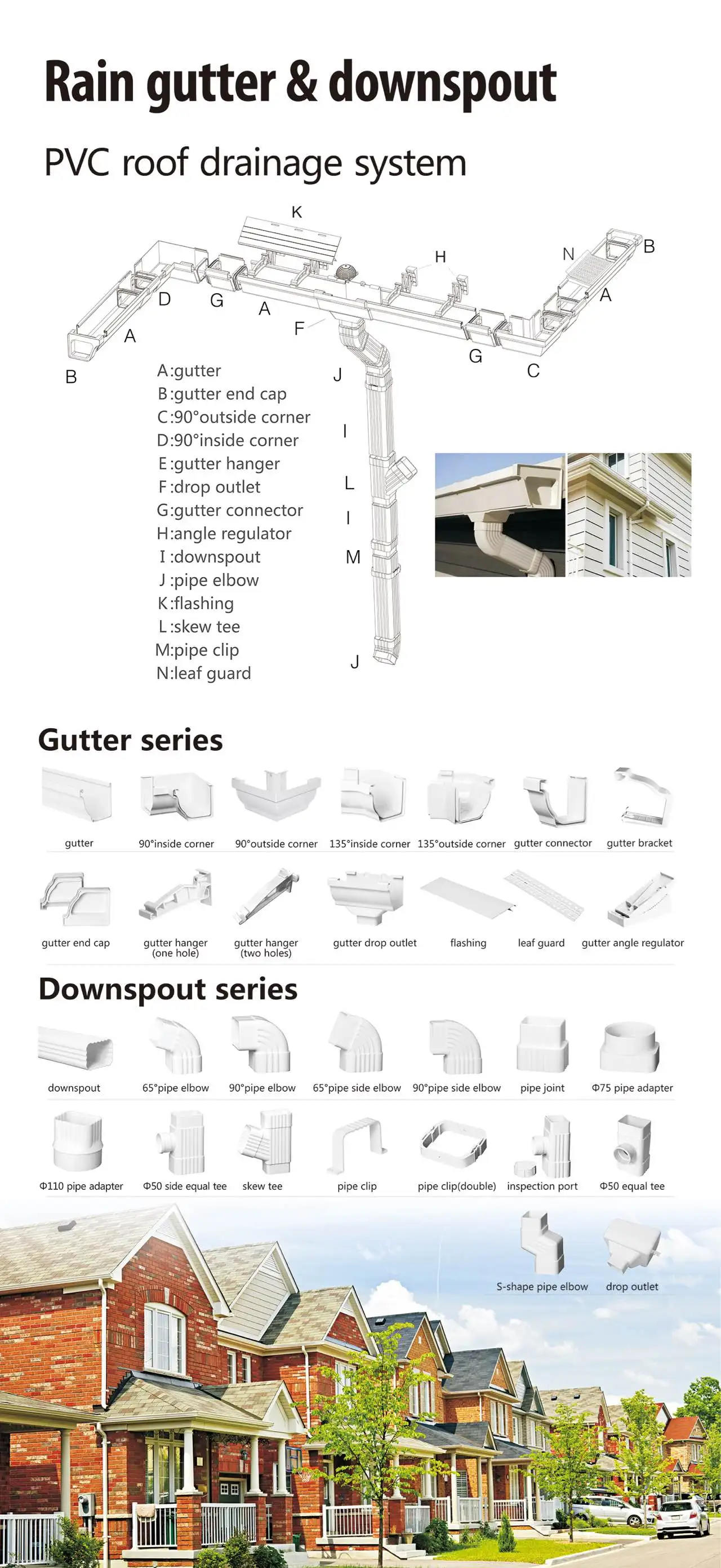 Plastic PVC Gutter Downspout Series by PINGYUN - Durable & Lightweight