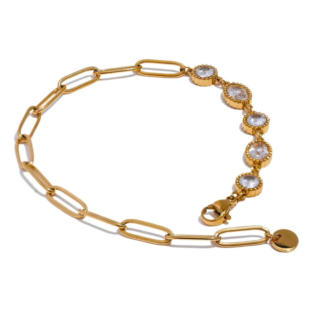 

JINYOU 993 Delicate Shiny Cubic Zirconia Stainless Steel Round Chain Fashion Bracelet Bangle High-Grade Wrist Women Jewelry