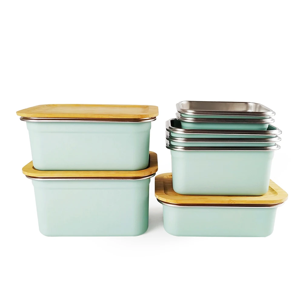 

LIHONG Eco Friendly Kids Bento Lunch Box Salad Box with Bamboo Lid Food Grade Metal Stainless Steel bento lunch box