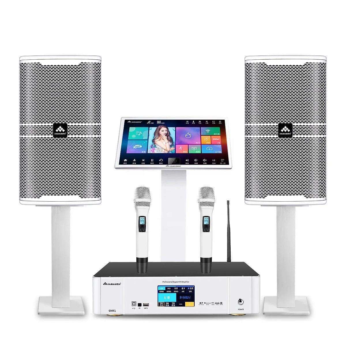 

21.5" 6TB Touch Screen HDD Karaoke Machine Online Movie Smart Song-Selection KTV Karaoke Player Speaker Set, Black/white