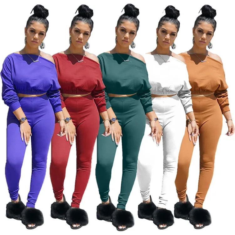 

New Coming Fashion Vintage Women Sets Solid Color Two Piece Long Sleeve Strapless Long Pants Suits Manufacturer From China, Picture