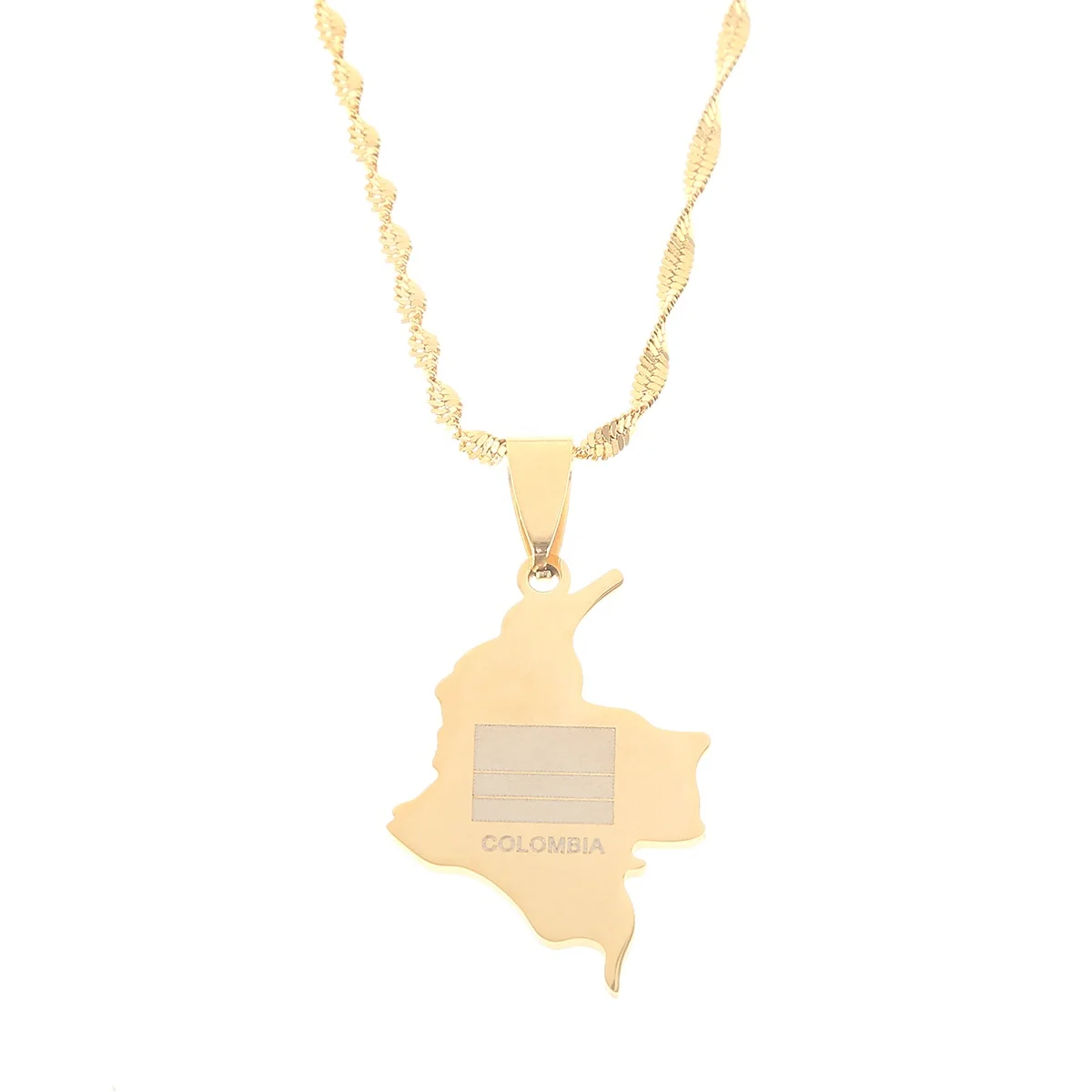 

Stainless Steel Colombia Map Pendant Necklace Fashion Colombian Flag Charm Jewelry