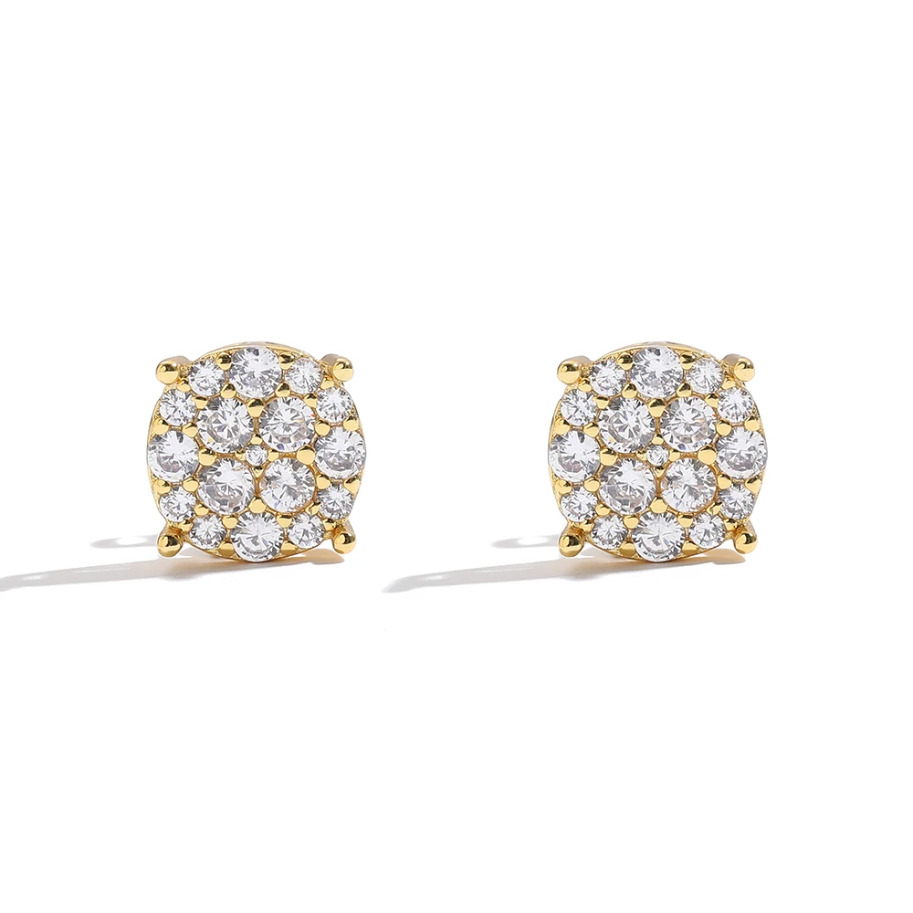E079 10mm Round Stone Earring Hip Hop for Men and Women Brass CZ Stud Earrings