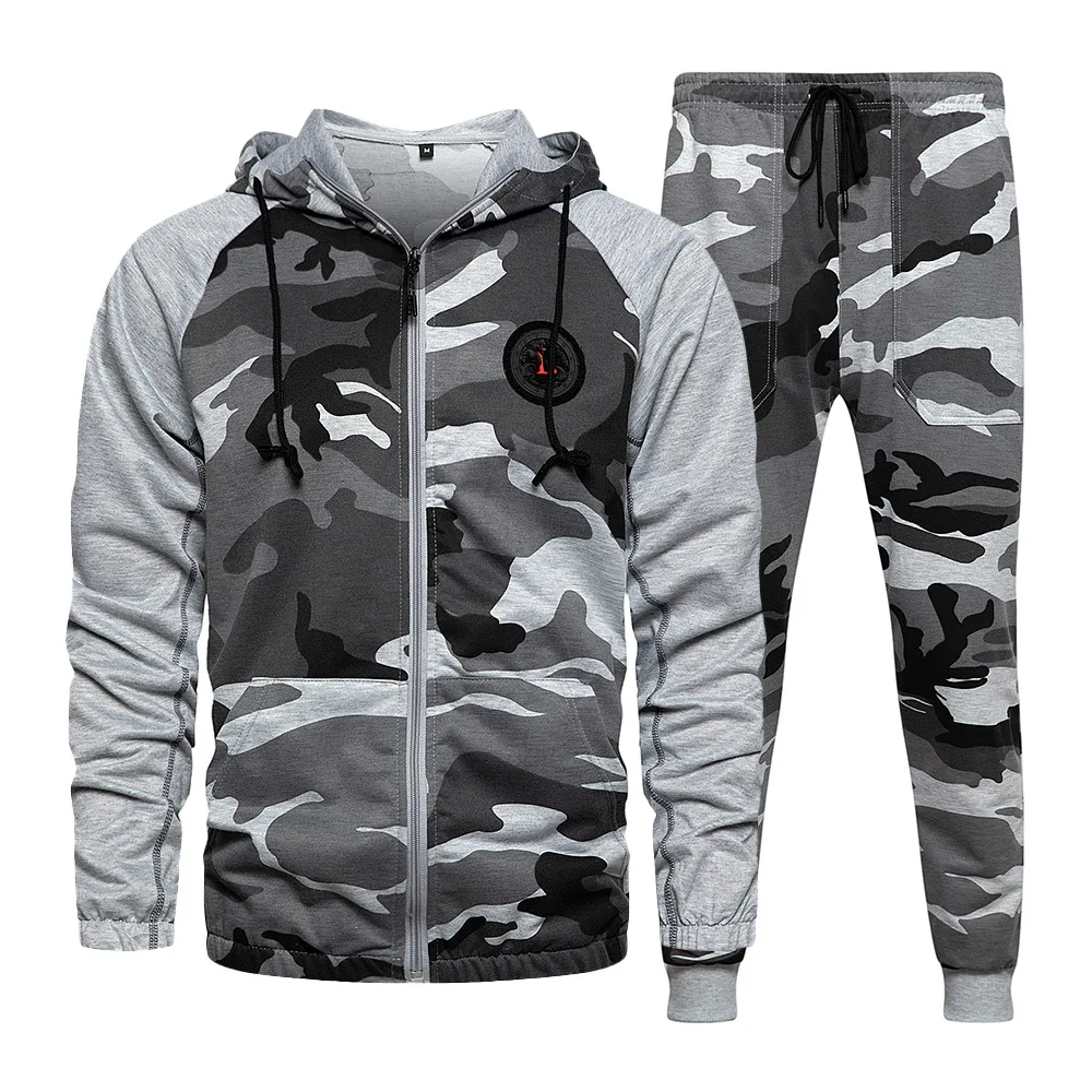 

Custom wholesale men's zipper sports suit camouflage jogging suit popular styles in Europe and America, Picture shows