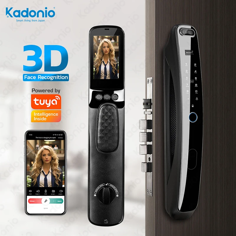 

Kadonio Wholesale Smart Door Lock Facial Recognition Camera Fingerprint Door Bell Outdoor Steel Main Door Lock Password Key