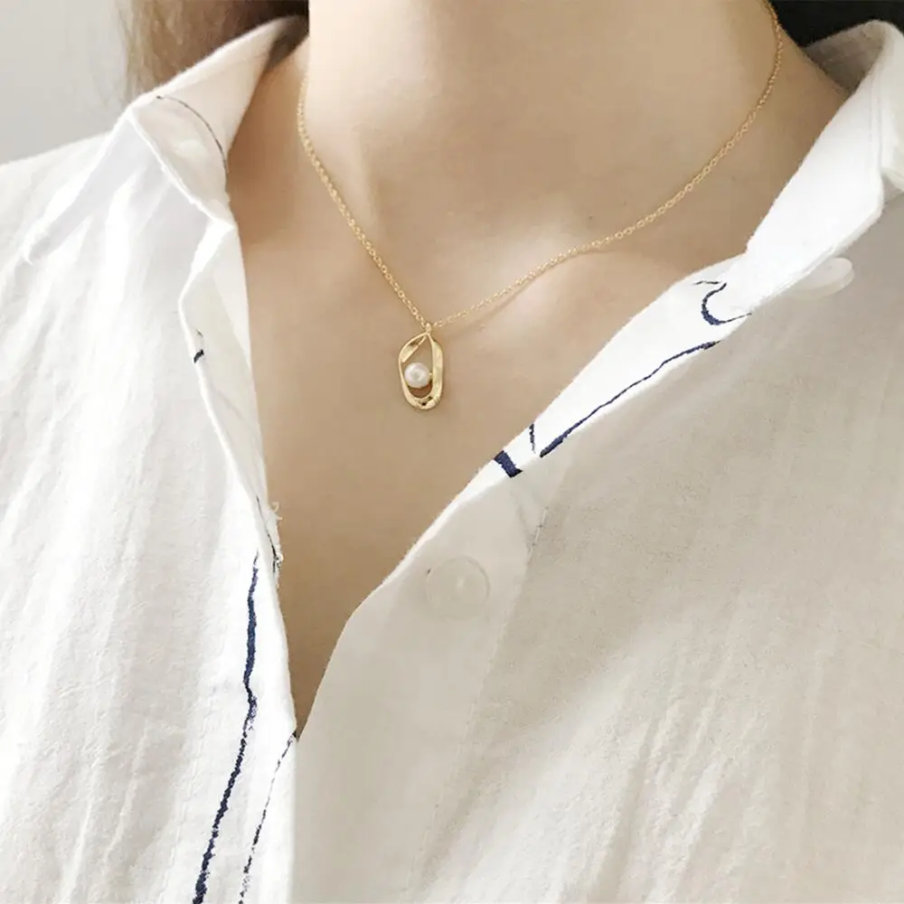 

Minimalist 925 silver jewelry 18k gold plated freshwater pearl pendant necklace for women