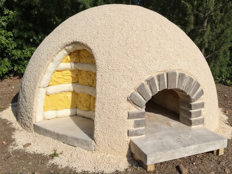 Completed cob pizza oven showing proper dome shape and insulation layers